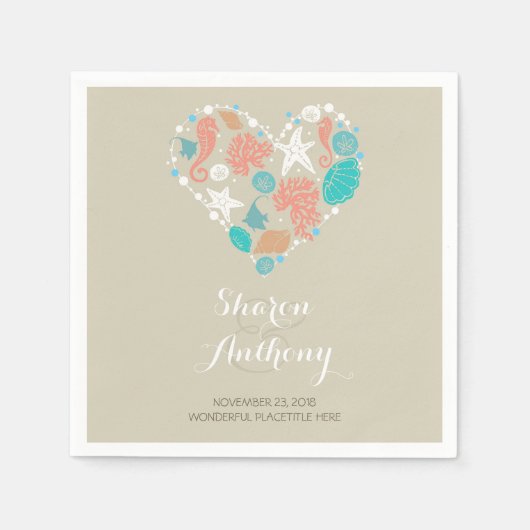 Romantisch Strand Hart Trouwpapier Servetten (Voorkant)