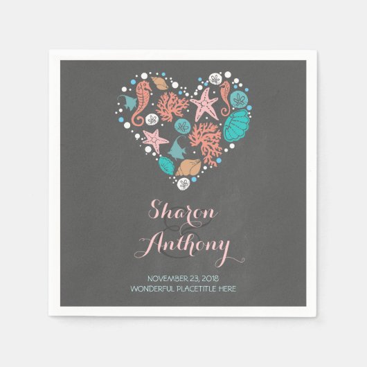 Romantisch Strand Hart Trouwpapier Servetten (Voorkant)