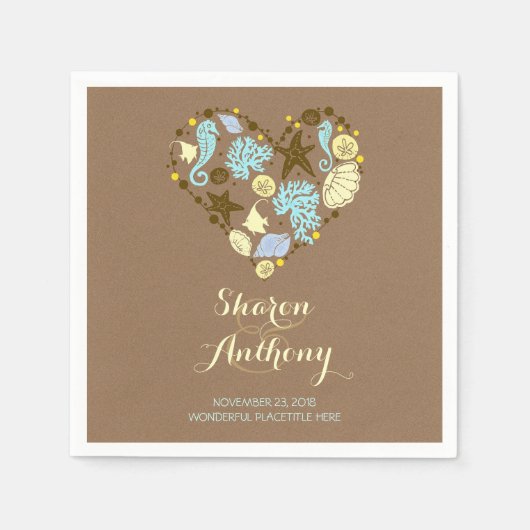 Romantisch Strand Hart Trouwpapier Servetten (Voorkant)