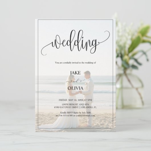 Romantisch strand op het strand 2 foto bruiloft kaart (Staand voorkant)