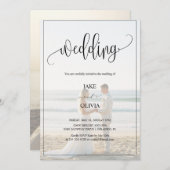 Romantisch strand op het strand 2 foto bruiloft kaart (Voorkant / Achterkant)