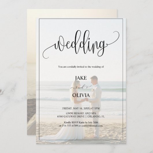 Romantisch strand op het strand 2 foto bruiloft kaart (Voorkant / Achterkant)