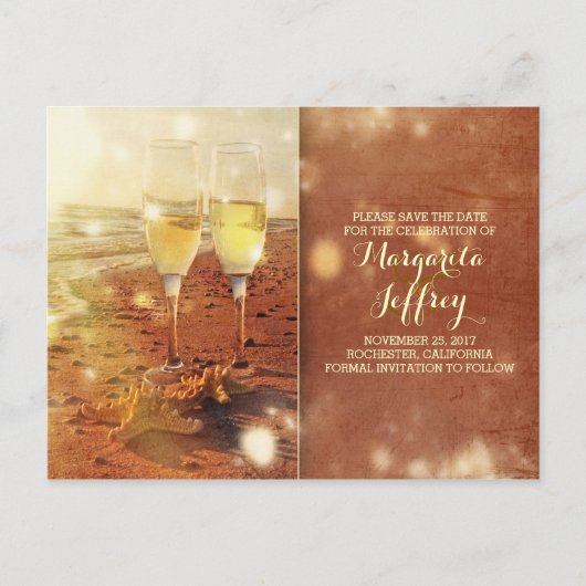 Romantisch  strand Save the Date briefkaart (Voorkant)
