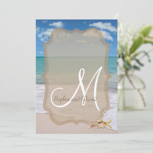Romantisch strand Starfishes bruiloft monogram Uit Kaart (Staand voorkant)