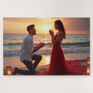 Romantisch strandvoorstel bij zonsondergang legpuzzel