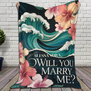 Romantisch Strandvoorstel Tropische Golf Bloemen Fleece Deken