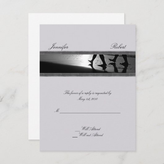 Romantisch Stroll Monogram in Silver Response Kaar Uitnodiging Briefkaart (Voorkant / Achterkant)