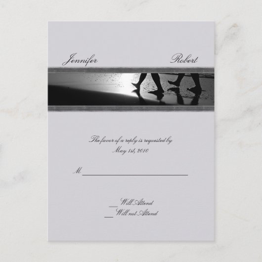 Romantisch Stroll Monogram in Silver Response Kaar Uitnodiging Briefkaart (Voorkant)