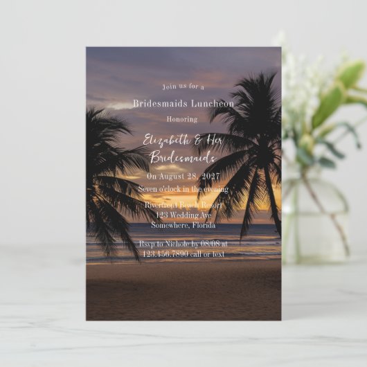 Romantisch Sunset Beach Bruidsmeisjes Luncheon Kaart (Staand voorkant)