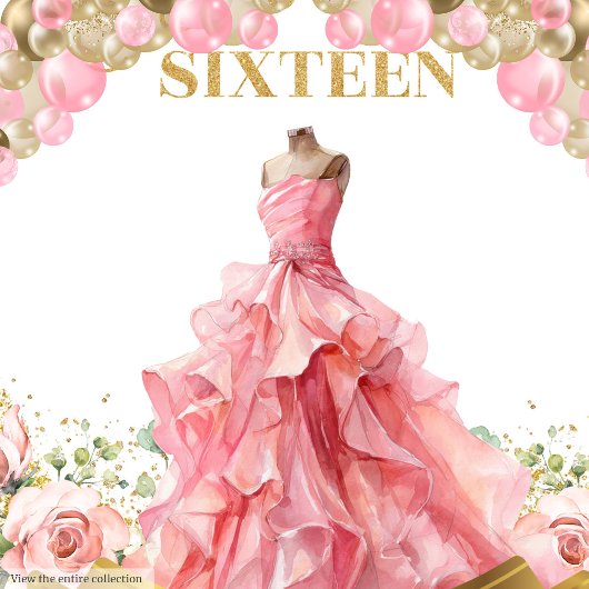 Romantisch Sweet Sixteen Banner Blush Jurk Goud Wandkleed