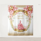 Romantisch Sweet Sixteen Banner Blush Jurk Goud Wandkleed (Voorkant)