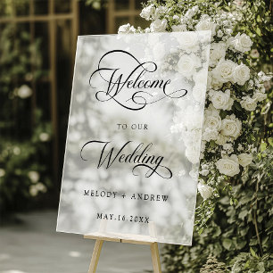 Romantisch Swirly Script Huwelijk Welkom Frosted Acryl Bord