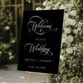 Romantisch Swirly Script Huwelijk Welkom Zwart Acryl Bord