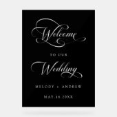 Romantisch Swirly Script Huwelijk Welkom Zwart Acryl Bord (Voorkant)