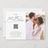 Romantisch Swirly Script QR Code Bruiloft Foto Save The Date (Voorkant)