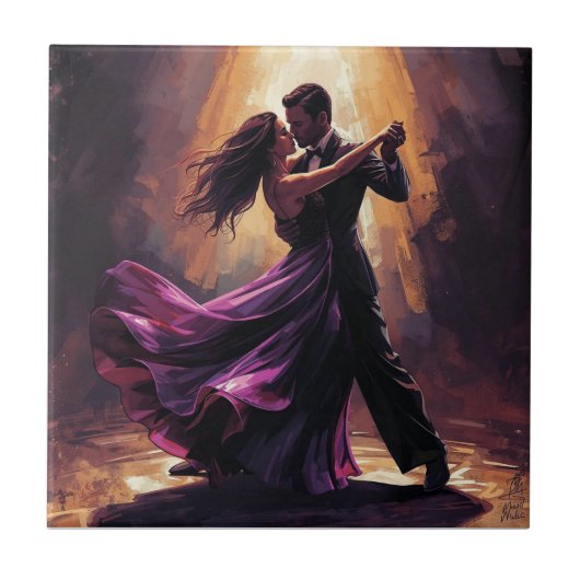 Romantisch Tango Koppel Elegant Dansontwerp Tegeltje (Voorkant)