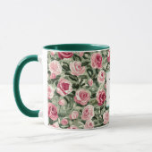 Romantisch Teal Groen Roze Rozen Bloemend Mozaïekl Mok (Links)