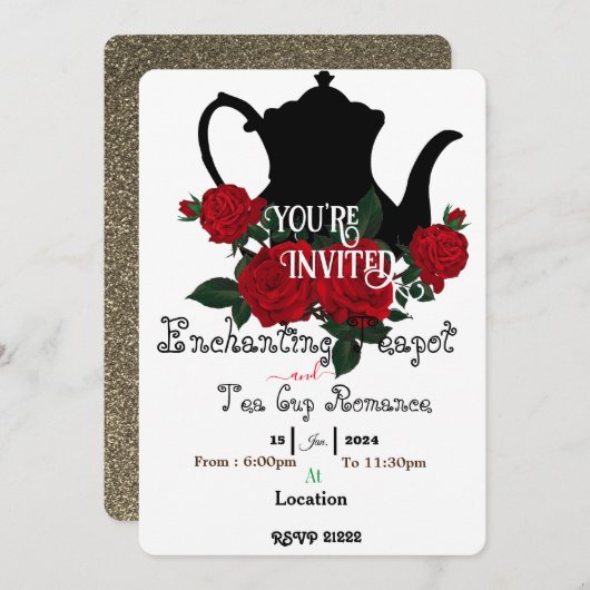 Romantisch theefeest kaart (Voorkant / Achterkant)