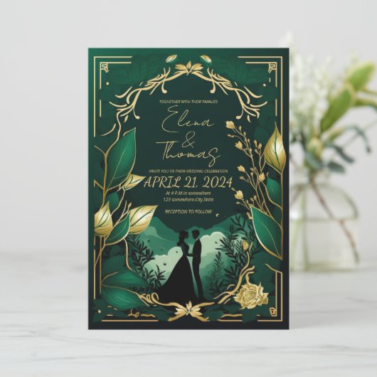 Romantisch thema in Green en Gold. Kaart (Staand voorkant)