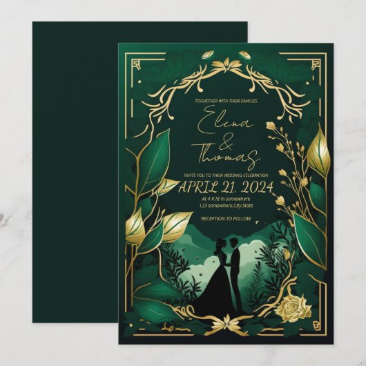 Romantisch thema in Green en Gold. Kaart (Voorkant / Achterkant)