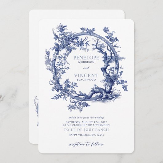 Romantisch Toile de Jouy en met Tortelduifjes Kaart (Voorkant / Achterkant)