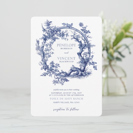 Romantisch Toile de Jouy en met Tortelduifjes Kaart (Staand voorkant)