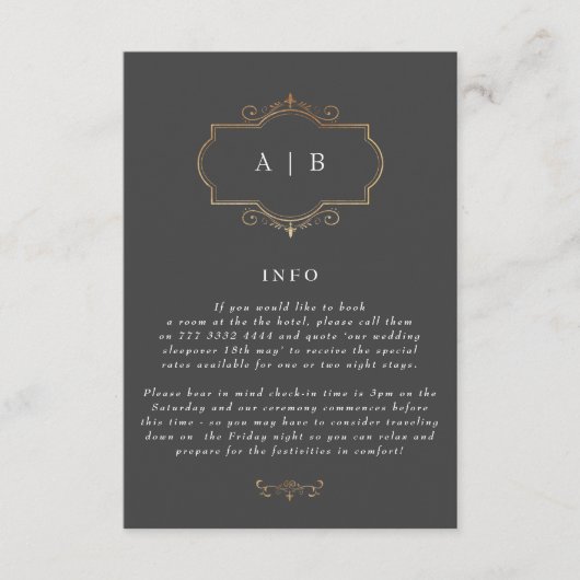 romantisch traditioneel gouden monogram trouw informatiekaartje (Voorkant)