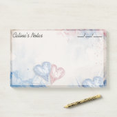 Romantisch Trendy Blauw & Rode Harten 10" x 6" Post-it® Notes (Op bureau)