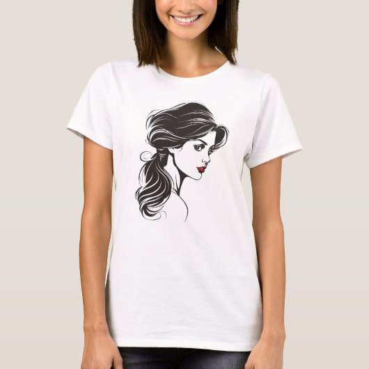 Romantisch Trendy Hedendaags Portret van Vrouw T-shirt (Voorkant)