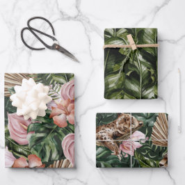 Romantisch Tropisch luipaard Bloemen zacht roze gr Inpakpapier Vel