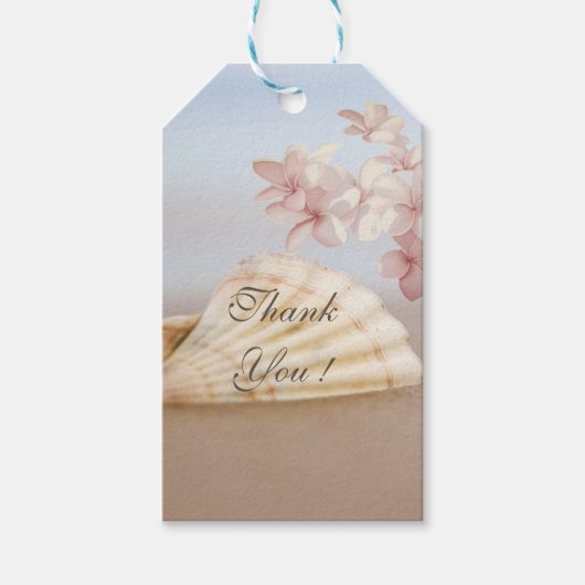 Romantisch Tropisch Strand Schelp, Plumeria Cadeaulabel (Voorkant)