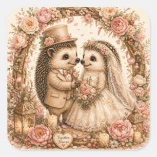 Romantisch Trouwegeltjeskoppel Bloemstuk Vierkante Sticker