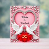 Romantisch Trouwhartframe met Duiven Acryl Bord (Neutraal)