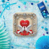 Romantisch Trouwhartframe met Duiven Papieren Bordje (Feest)