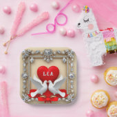 Romantisch Trouwhartframe met Duiven Papieren Bordje (Feest)