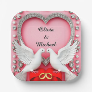 Romantisch Trouwhartframe met Duiven Papieren Bordje