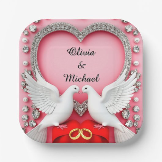 Romantisch Trouwhartframe met Duiven Papieren Bordje (Voorkant)