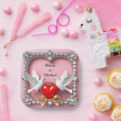 Romantisch Trouwhartframe met Duiven Papieren Bordje (Feest)