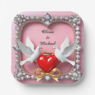 Romantisch Trouwhartframe met Duiven Papieren Bordje