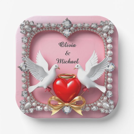 Romantisch Trouwhartframe met Duiven Papieren Bordje (Voorkant)
