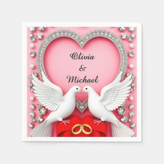 Romantisch Trouwhartframe met Duiven Servet (Voorkant)