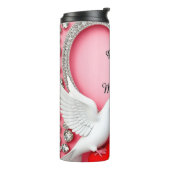 Romantisch Trouwhartframe met Duiven Thermosbeker (Gedraaid links)