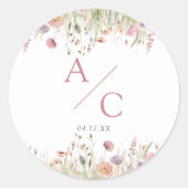 Romantisch Trouwmonogram met Wilde Bloemen Ronde Sticker (Voorkant)