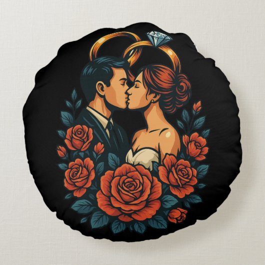 Romantisch Trouwpaar Ronde Kussen (Achterkant)