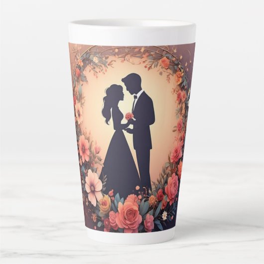 Romantisch Trouwpaar Silhouet Latte Mok (Voorkant)