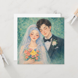 Romantisch Trouwpaar Watercolor Illustratie Kaart