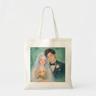 Romantisch Trouwpaar Waterkleuren Illustratie Tote Bag
