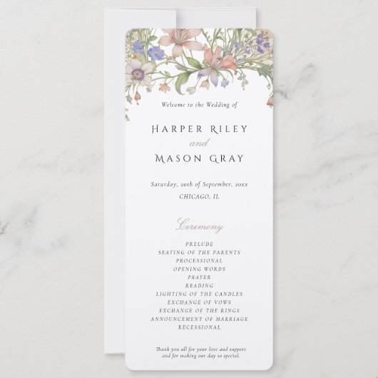 Romantisch Trouwprogramma met Wilde Bloemen en Pas Kaart (Voorkant)