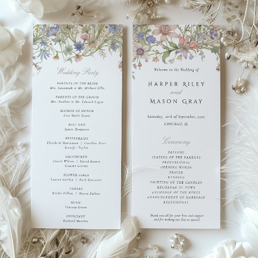 Romantisch Trouwprogramma met Wilde Bloemen en Pas Kaart