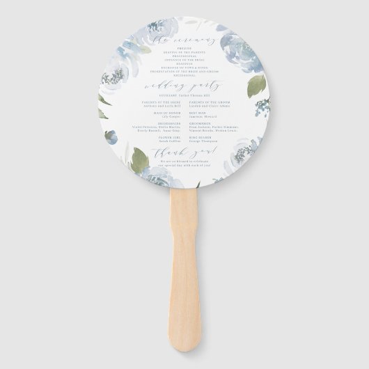 Romantisch tuinbouwprogramma voor stoffige blauwe  handwaaier (Achterkant)